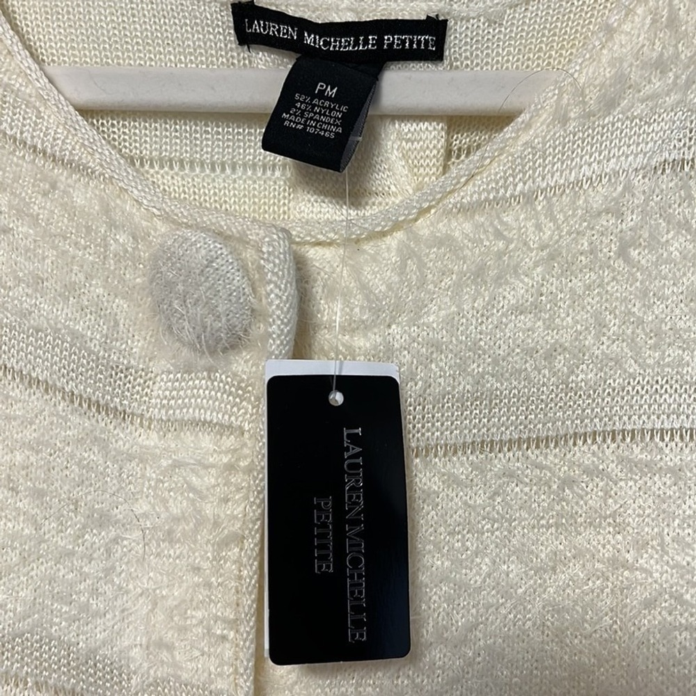 Lauren Michelle Petite Cream Eyelash Knit Cardigan‎ Sweater Bell Sleeve PM NWT - Picture 5 of 9
